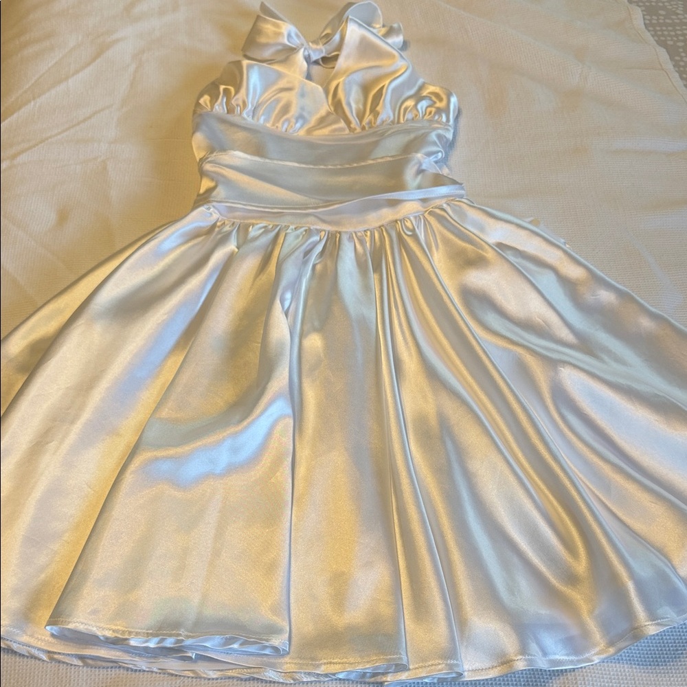 Elegant Satin Handmade White Dress Size Youth 14